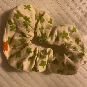 Lonely Ghost cream and green flowered scrunchie
